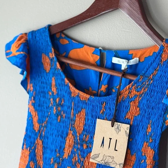 Anthropologie Blue Maxi Dress with Flutter Sleeves and Crew Neck - Picture 3 of 8